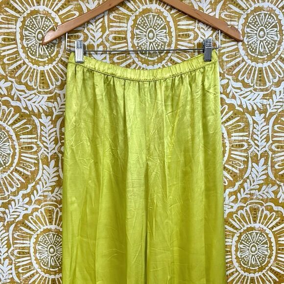 Enza Costa Sold Out Satin High Waist Wide Leg Pull On Pants in Acid Green size S - Picture 8 of 13